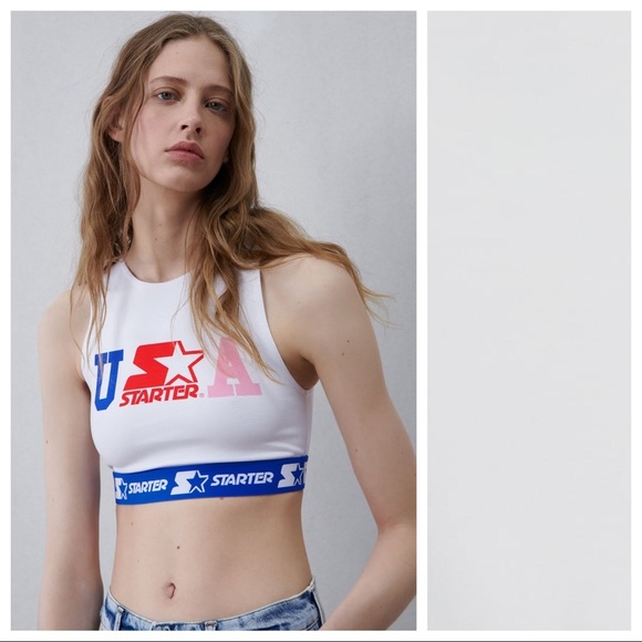 NWT. Zara x Starter Capsule Collection USA Logo Sporty Cropped Top. Size M. - Picture 1 of 10